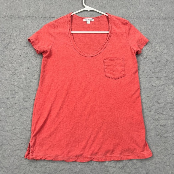 James Perse Sheer Slub Boyfriend Tee Womens 1 Coral Pink Pocket Scoop Neck Shirt - Picture 1 of 8